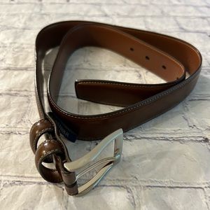 STAFFORD ESSENTIALS MENS BROWN LEATHER CLASSIC BELT SILVER TONE BUCKLE SIZE 36